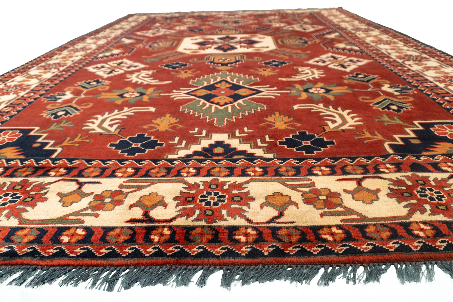 W 6.8 L 9.8 Kazak 100% Wool Hand-Woven Geometric Design - 57061