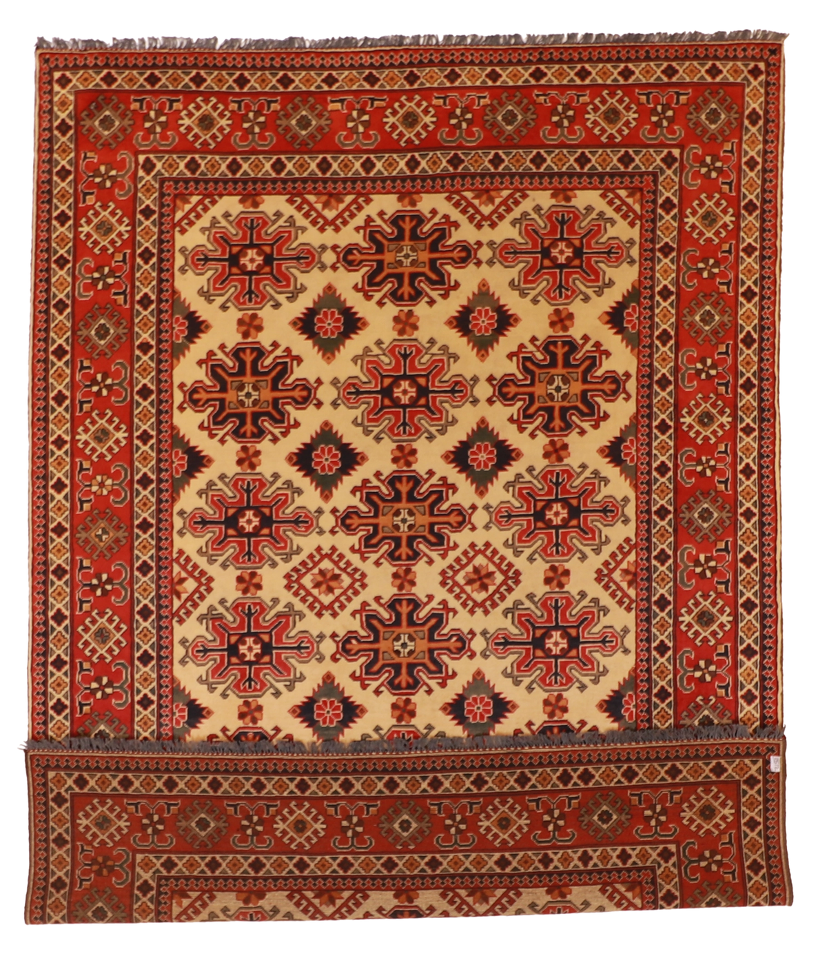 W 7.4 L 9.10 Heriz 100% Wool Hand-Woven Geometric Design - 57062