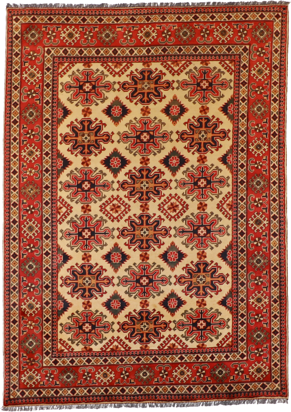W 7.4 L 9.10 Heriz 100% Wool Hand-Woven Geometric Design - 57062