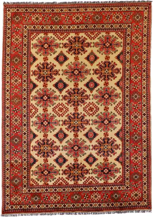 W 7.4 L 9.10 Heriz 100% Wool Hand-Woven Geometric Design - 57062