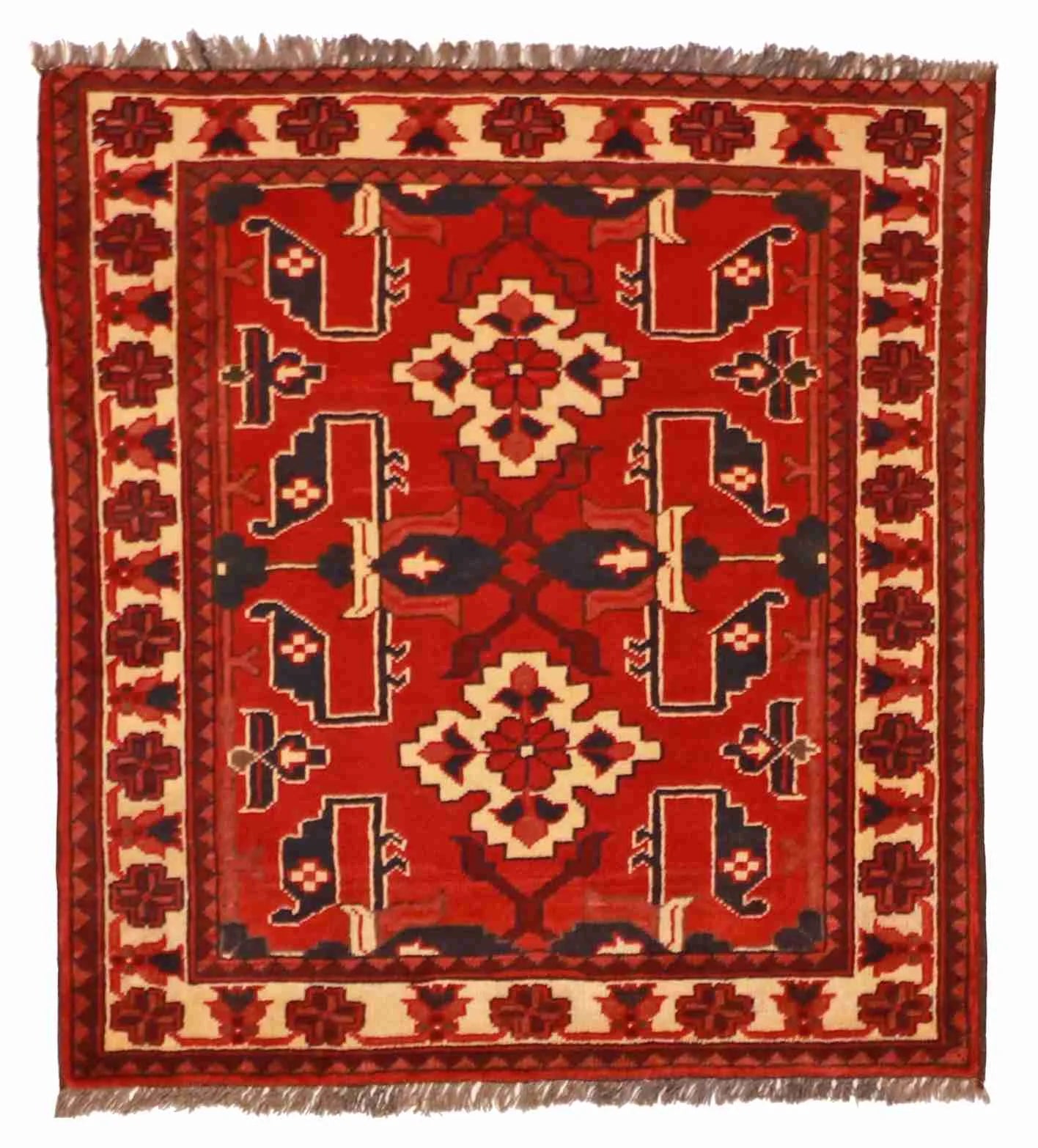 3.2 x 3.5 - Hamadan Wool All Over Square - Finest Hand-Knotted Quality Wool — 57073
