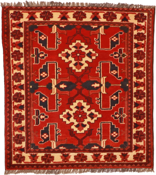 W 3.2 - L 3.5 Hamadan 100% Wool Hand-Woven Square Rug - 57073