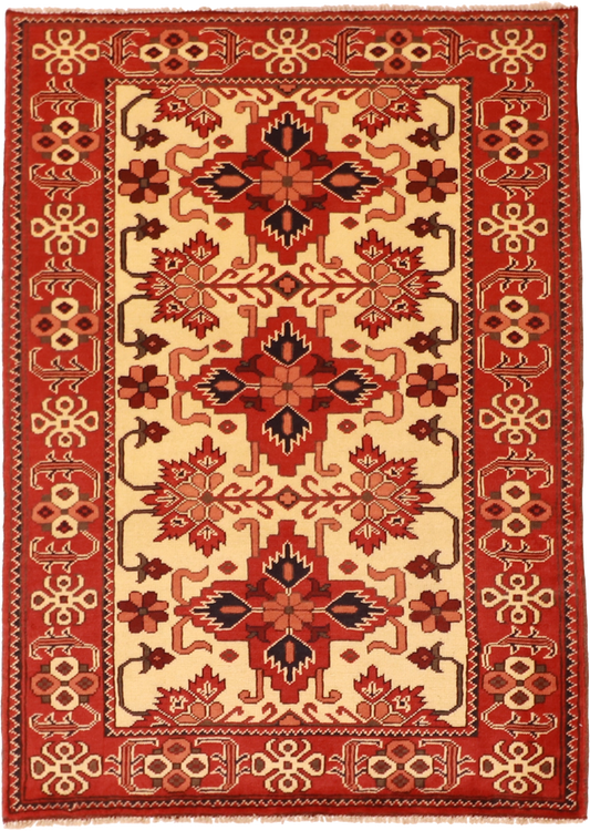 W 3.4 L 4.8 Malayer 100% Wool Hand-Woven Geometric Design - 57075