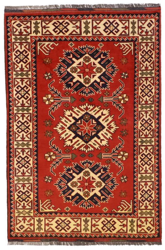 W 3.7 L 5.4 Kazak 100% Wool Hand-Woven Geometric Design - 57079