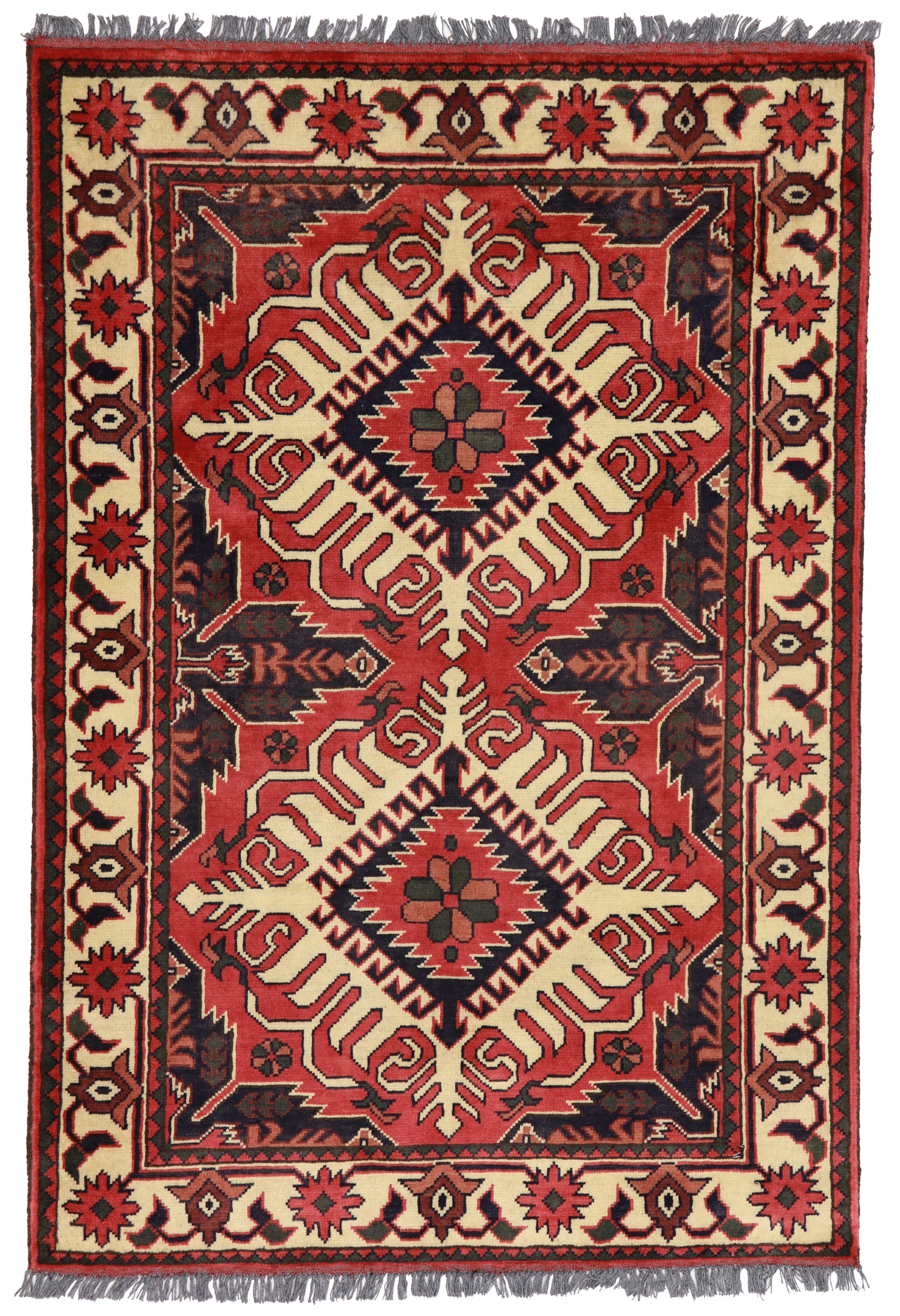 W 3.5 L 5 Kazak 100% Wool Hand-Woven Geometric Design - 57090
