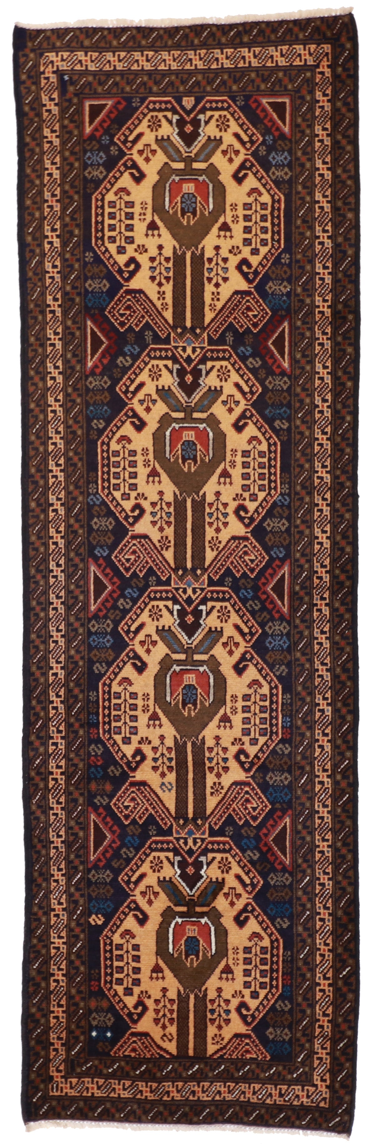 W 2.10 L 9.3 Baluch Runner 100% Wool Handmade All Over Design - 57121
