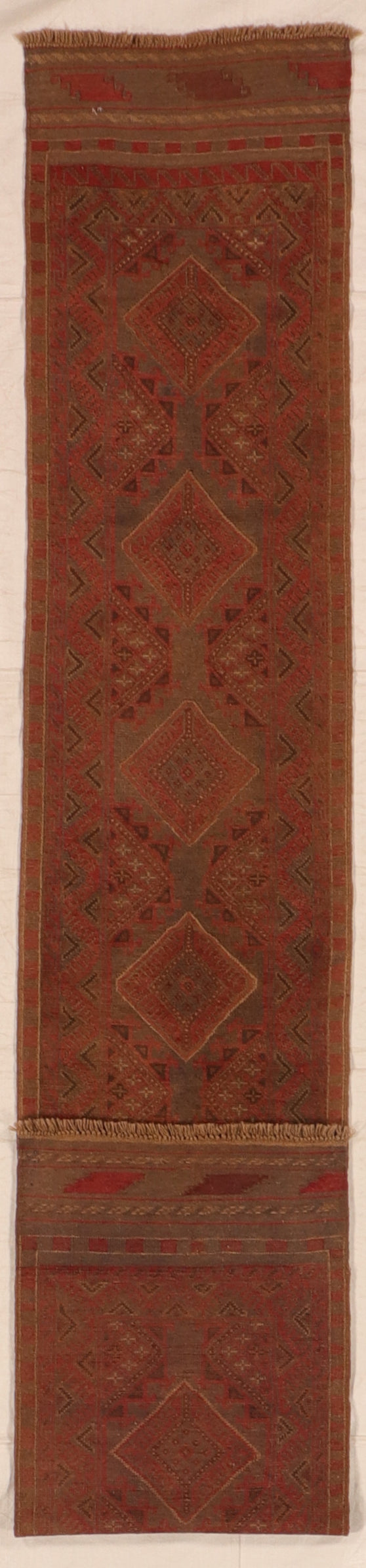 W 2.2 L 12.2 Baluch Runner 100% Wool Handmade Afghanistan Geometric Design - 57131