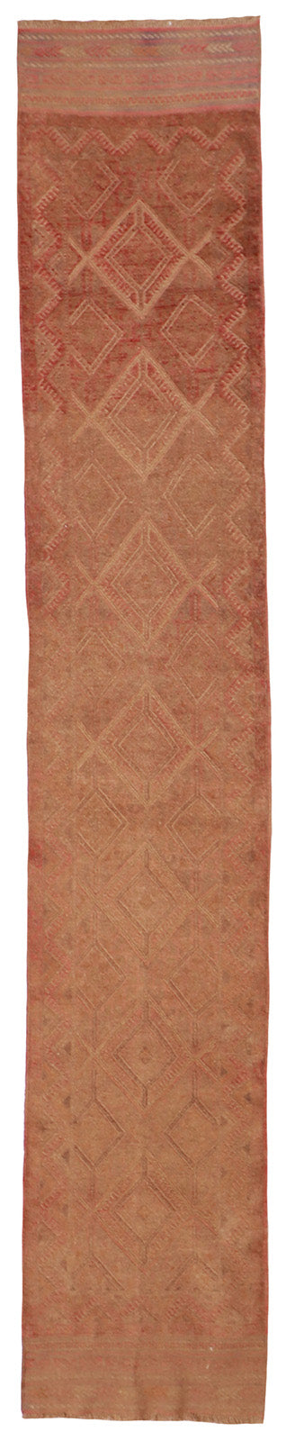 W 2.2 L 12.6 Baluch Runner 100% Wool Handmade Afghanistan Geometric Design - 57133