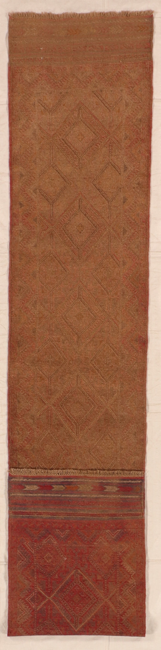 W 2.2 L 12.6 Baluch Runner 100% Wool Handmade Afghanistan Geometric Design - 57133