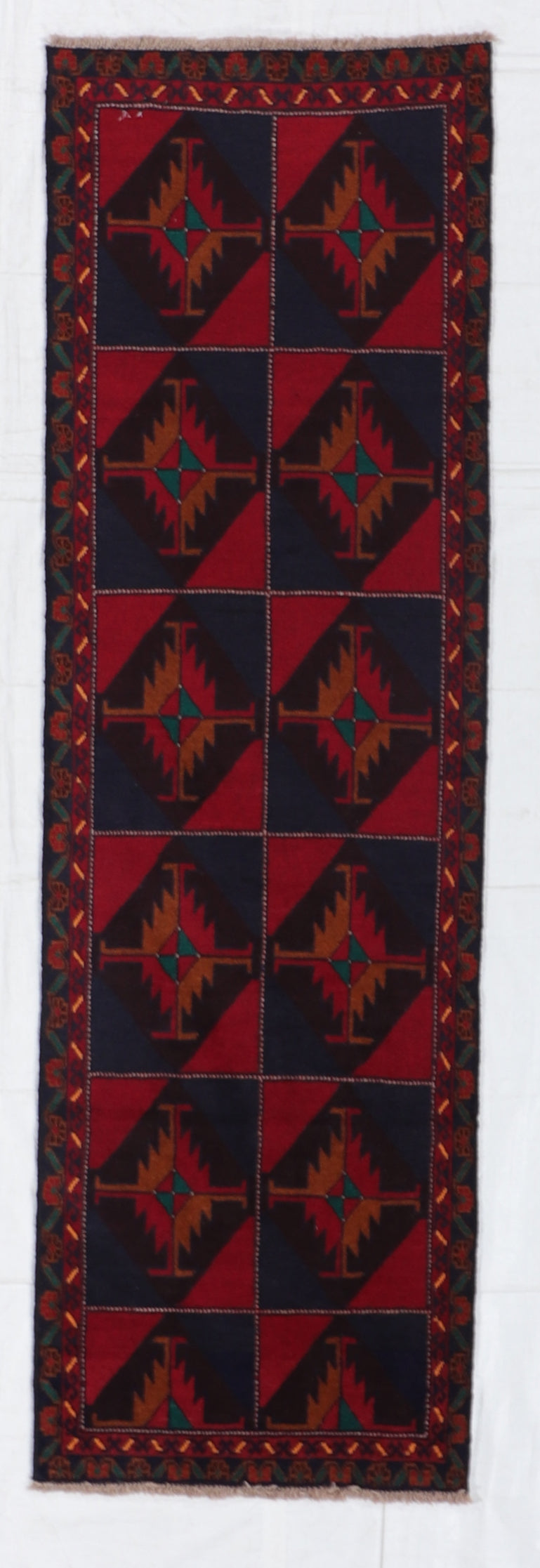 W 2.8 L 8.8 Baluch Runner 100% Wool Hand-Woven Geometric Design - 57136