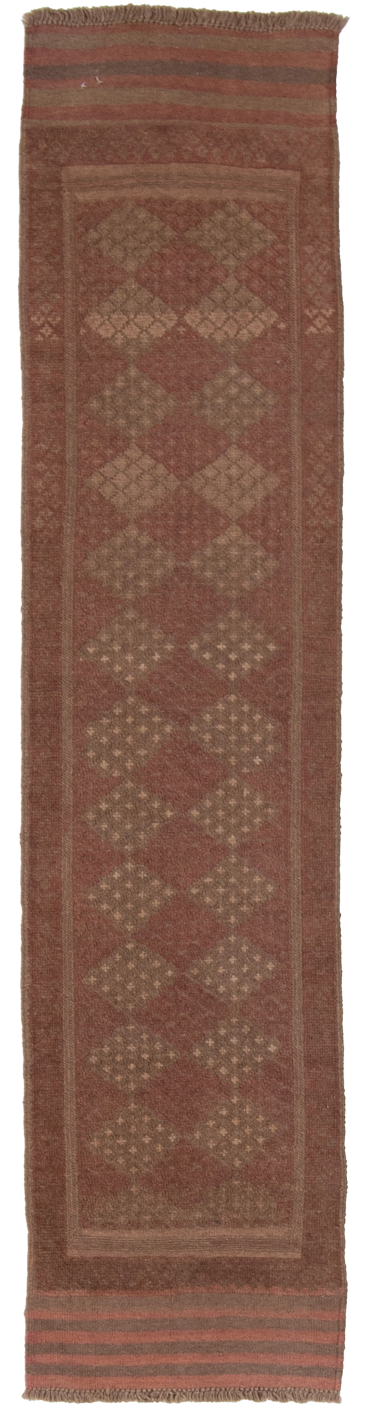 W 1.1 L 8.1 Baluch Runner 100% Wool Hand-Woven Geometric Design - 57177