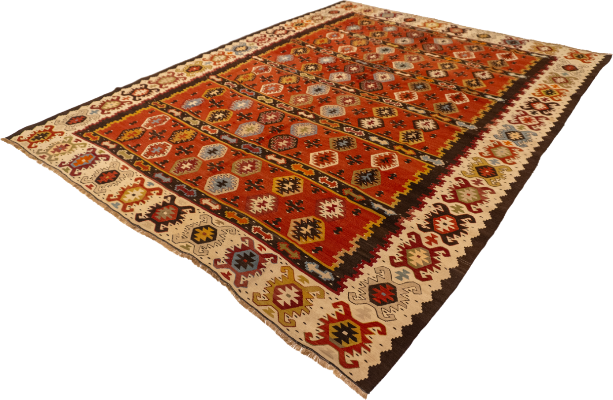 W 7 L 8.8 Kilim 100% Wool Hand-Woven Geometric Design - 57306