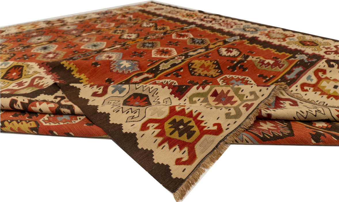 W 7 L 8.8 Kilim 100% Wool Hand-Woven Geometric Design - 57306
