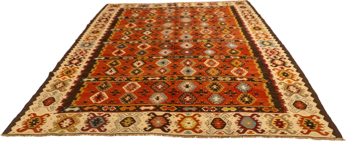 W 7 L 8.8 Kilim 100% Wool Hand-Woven Geometric Design - 57306