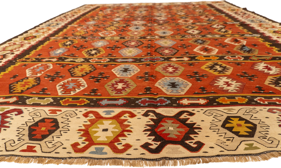 W 7 L 8.8 Kilim 100% Wool Hand-Woven Geometric Design - 57306