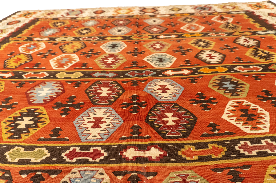 W 7 L 8.8 Kilim 100% Wool Hand-Woven Geometric Design - 57306