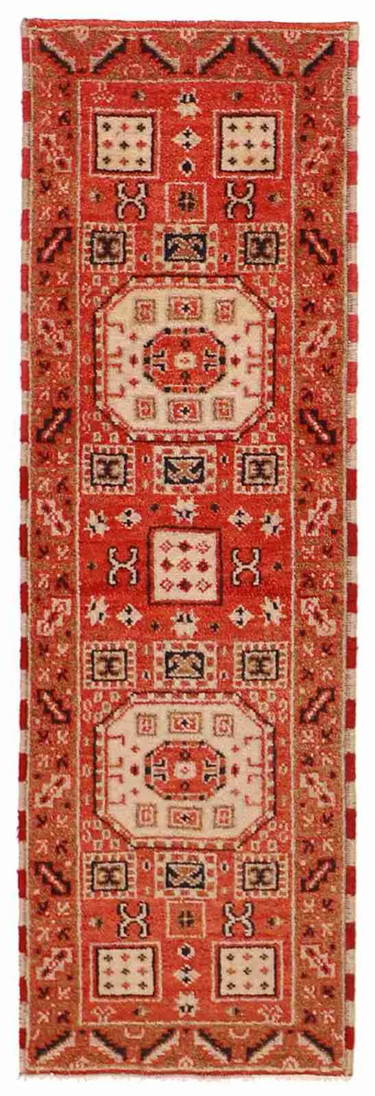Runner - Kazak Wool Geometric Rectangle - Hand Knotted Rug — 57333