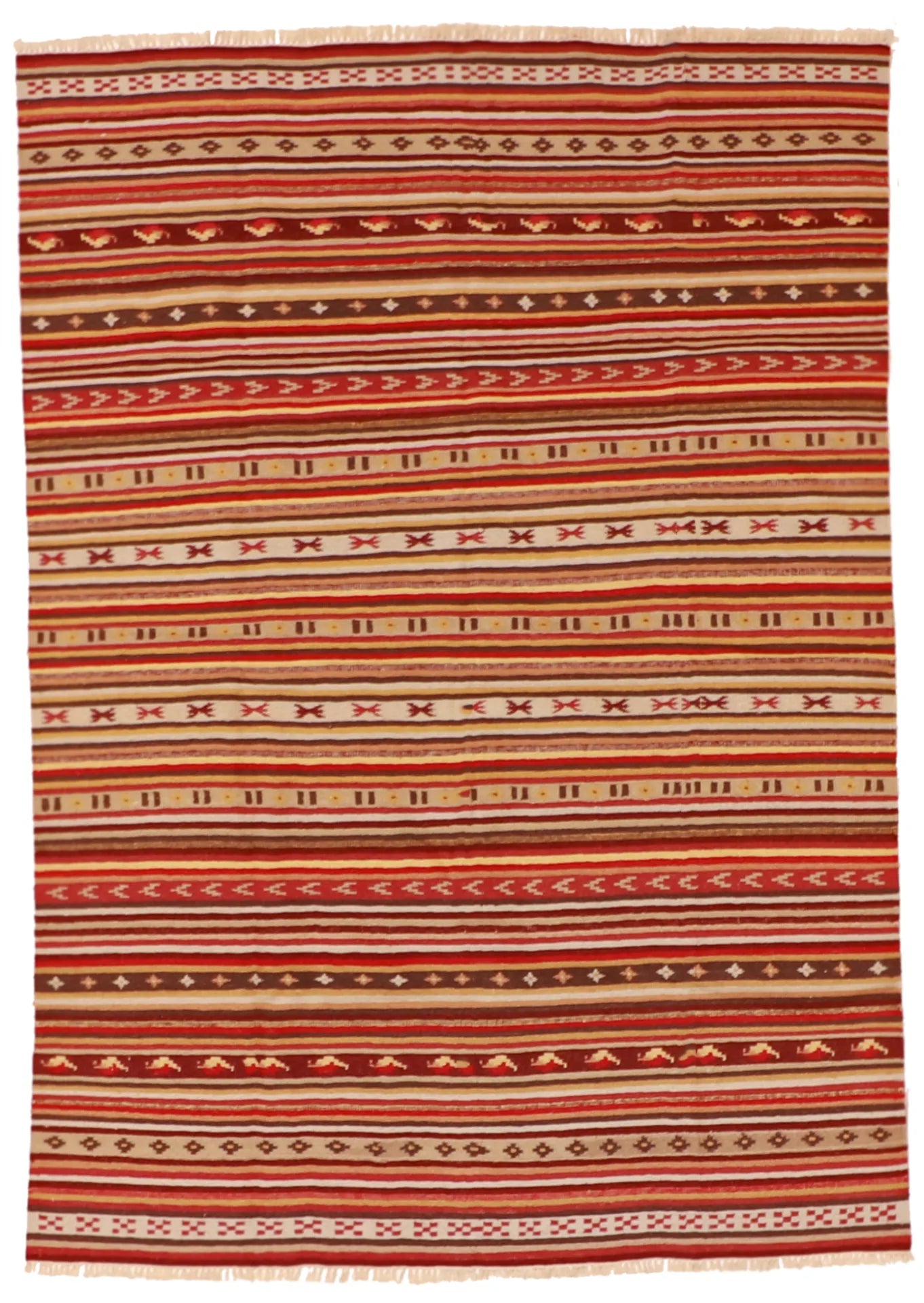 W 5.7 - L 7.11 - Navajo Wool Geometric Rectangle - Finest Hand-Made Quality Wool - 57361