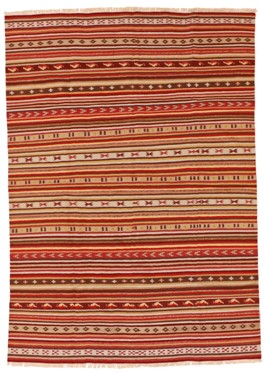 W 5.7 - L 7.11 - Navajo Wool Geometric Rectangle - Finest Hand-Made Quality Wool - 57361