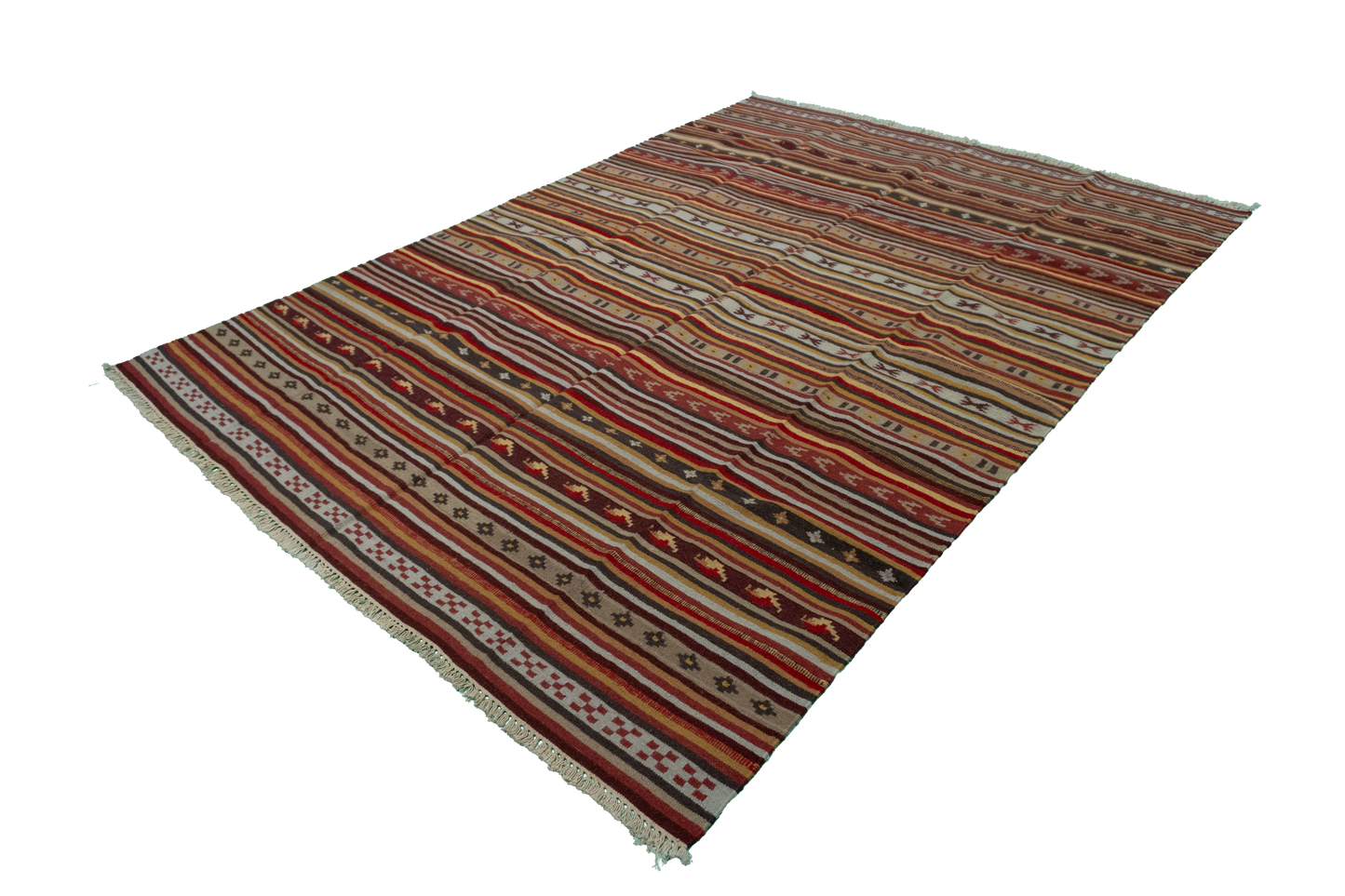 W 5.7 - L 7.11 - Navajo Wool Geometric Rectangle - Finest Hand-Made Quality Wool - 57361