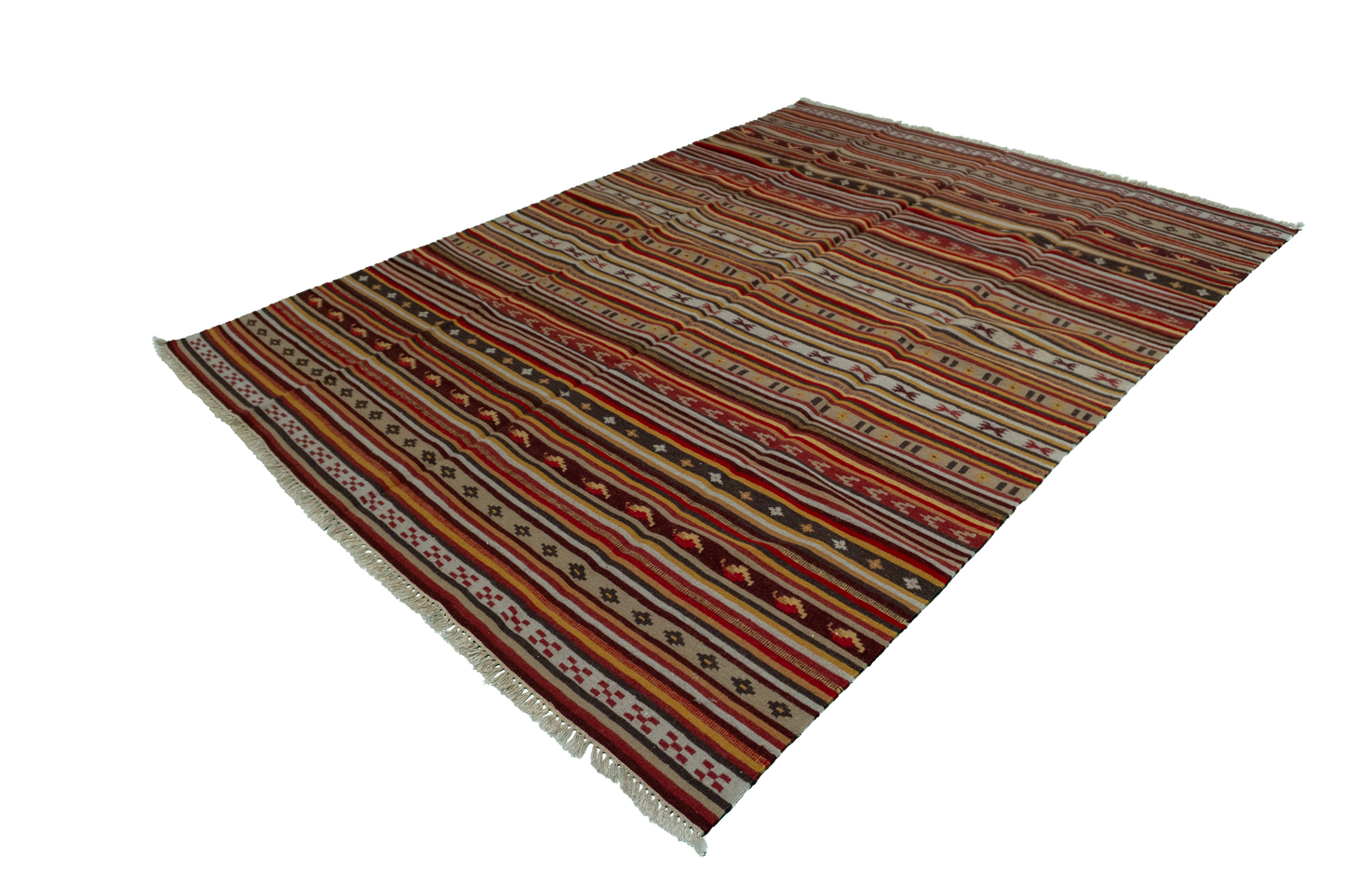 W 5.7 - L 7.11 - Navajo Wool Geometric Rectangle - Finest Hand-Made Quality Wool - 57361