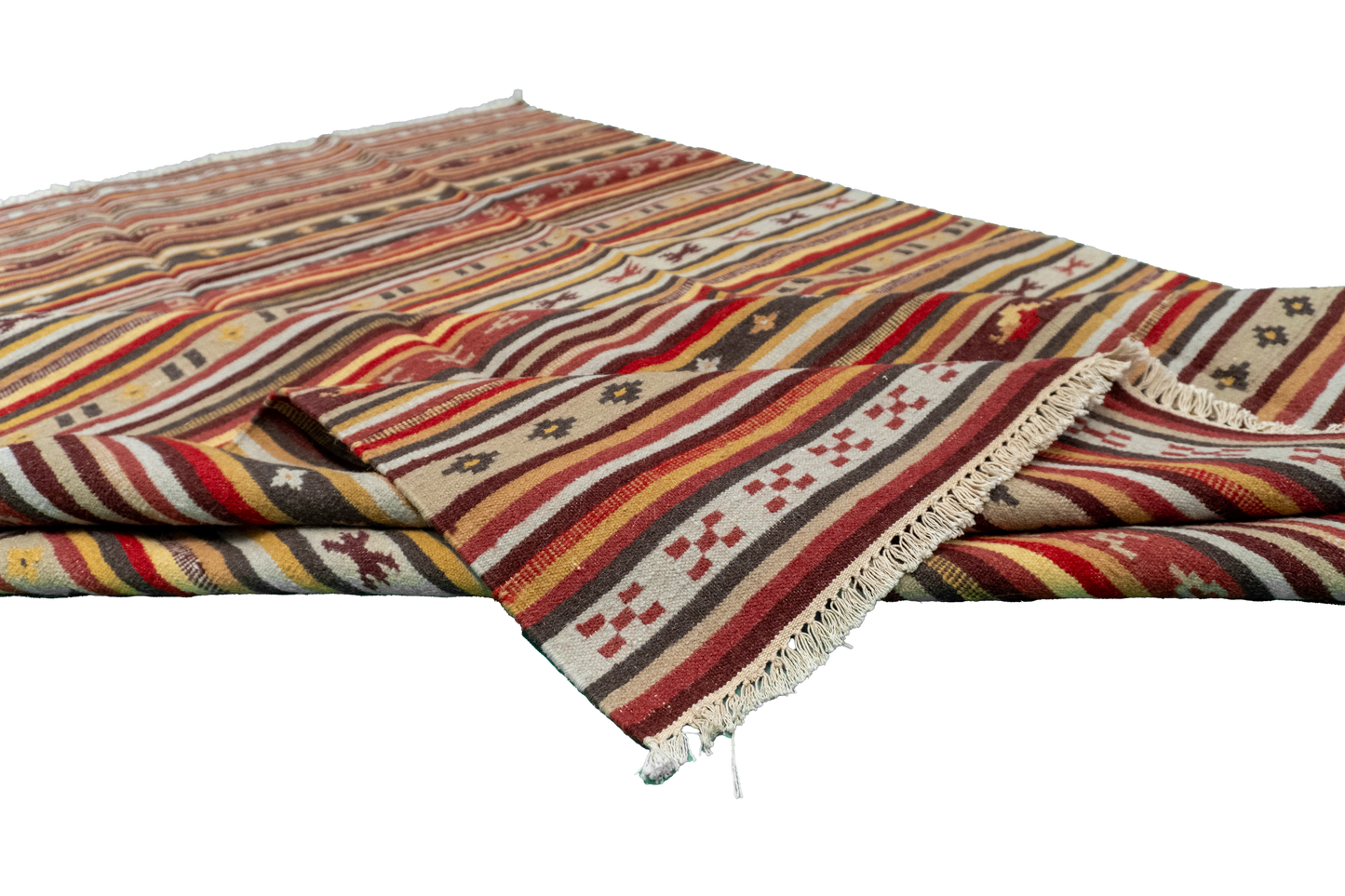W 5.7 - L 7.11 - Navajo Wool Geometric Rectangle - Finest Hand-Made Quality Wool - 57361