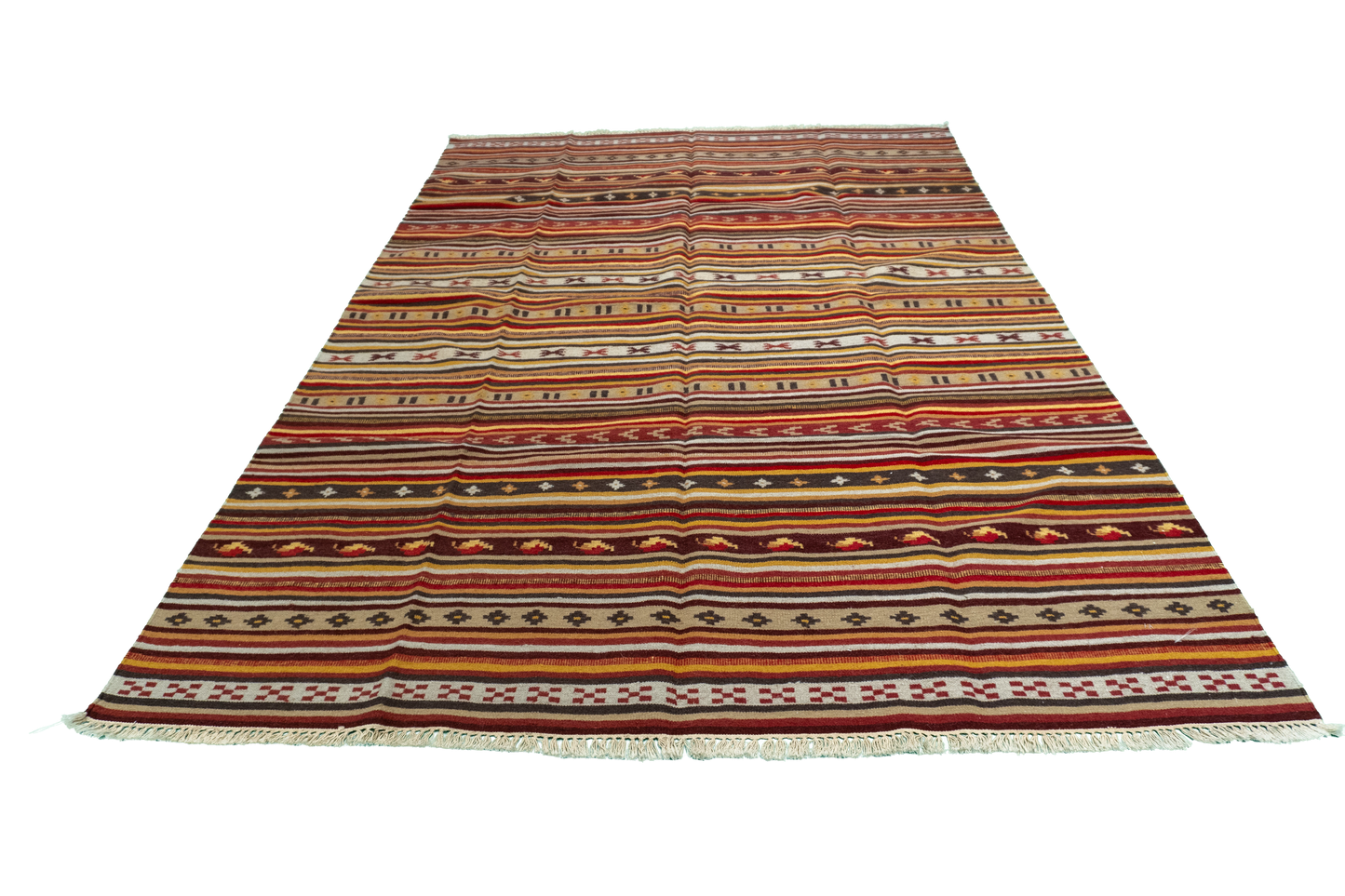 W 5.7 - L 7.11 - Navajo Wool Geometric Rectangle - Finest Hand-Made Quality Wool - 57361