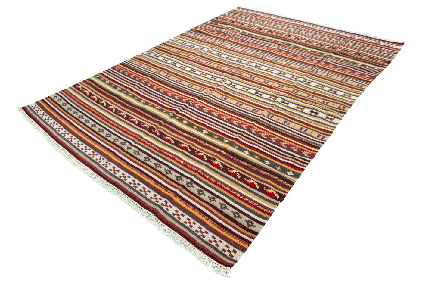 W 5.5 - L 8 - Navajo Wool Geometric Rectangle - Finest Hand-Made Quality Wool - 57362