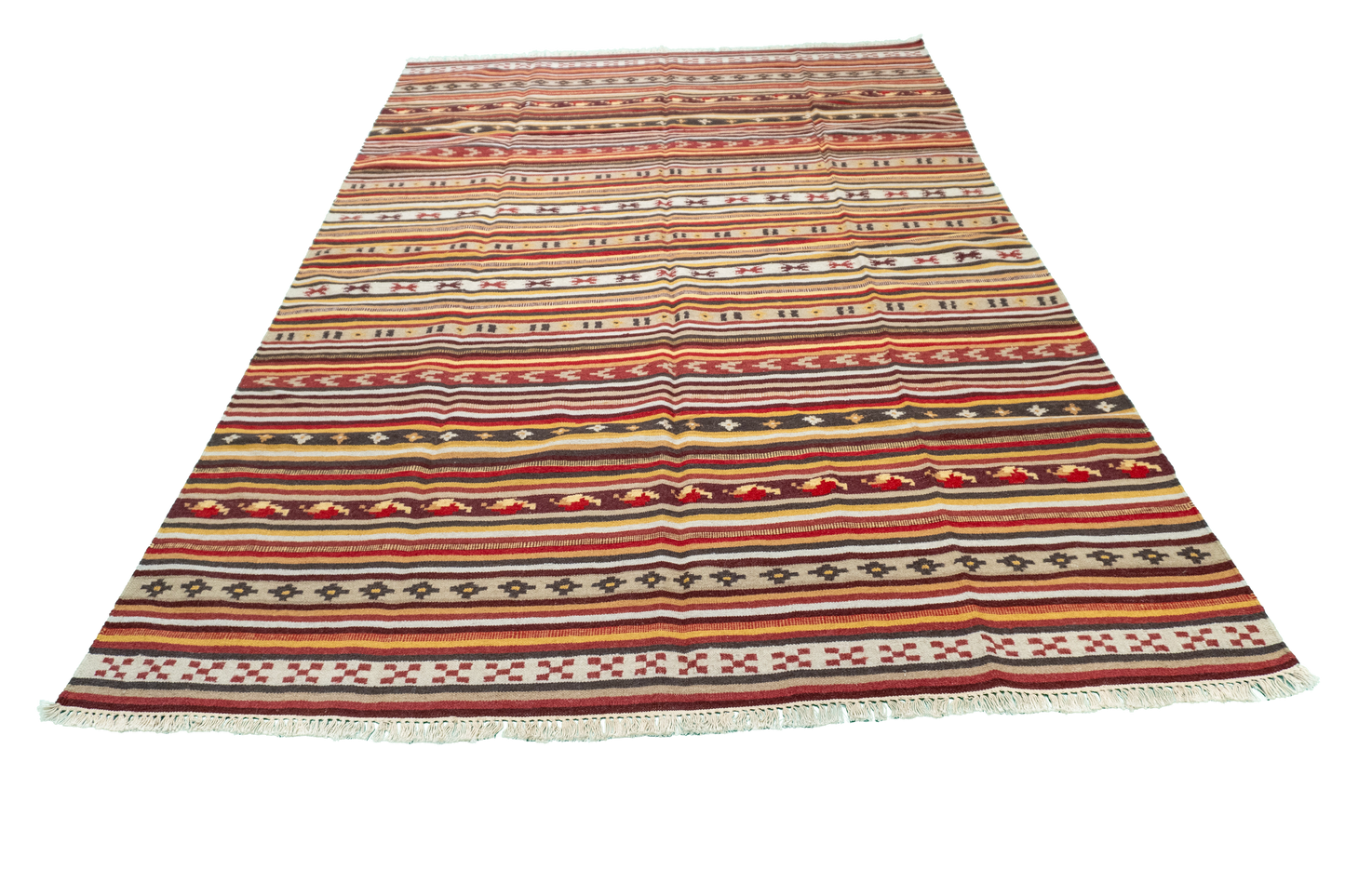 W 5.5 - L 8 - Navajo Wool Geometric Rectangle - Finest Hand-Made Quality Wool - 57362