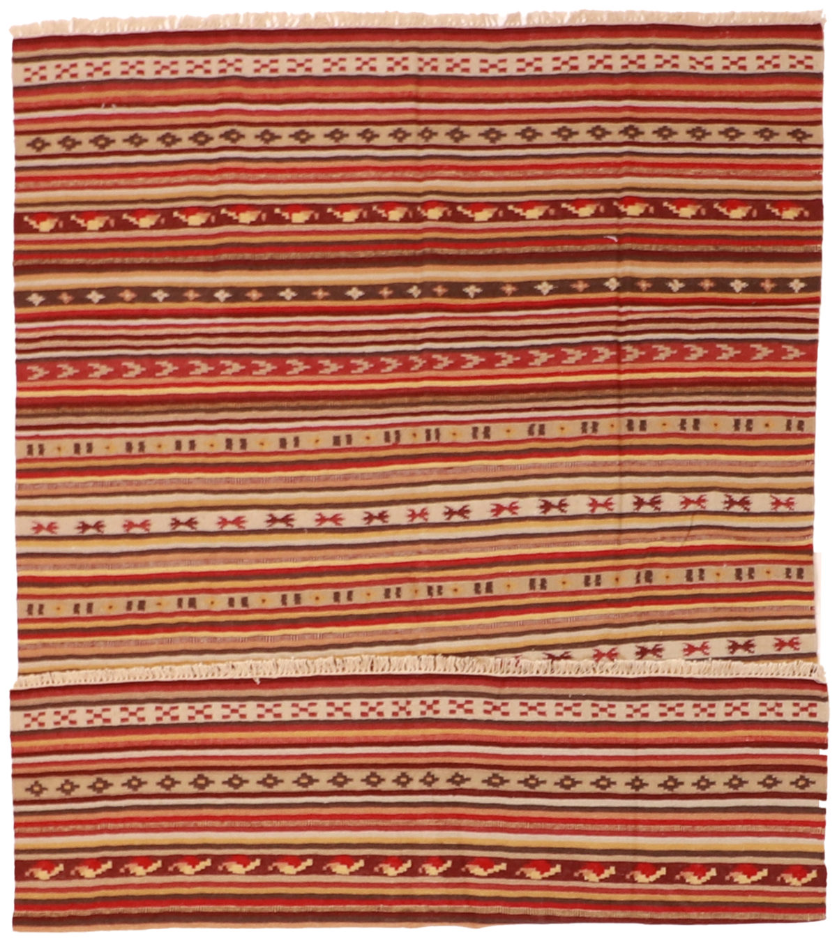 W 5.5 L 8 Kilim 100% Wool Hand-Woven All-Over Design - 57362