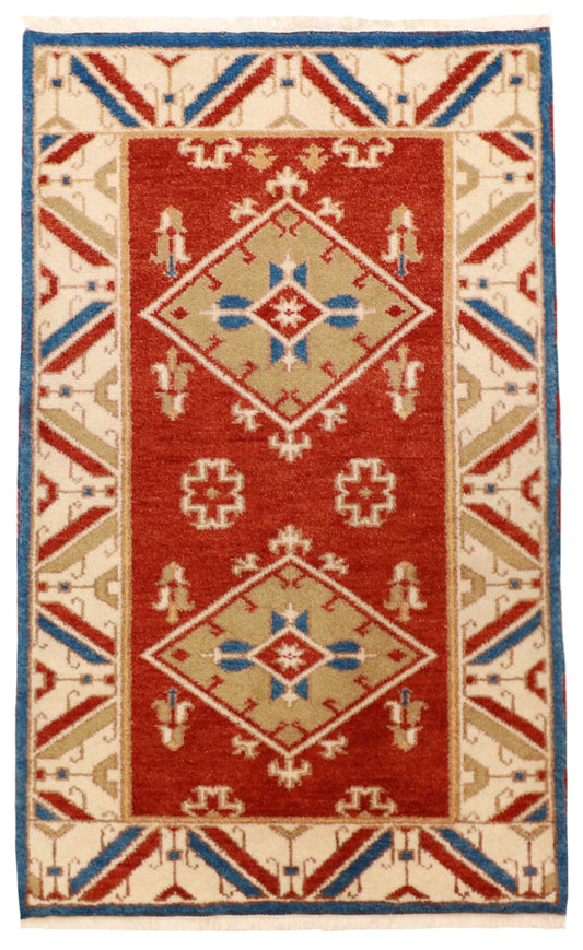 W 3 L 5 Kazak 100% Wool Hand-Woven Geometric Design - 57370