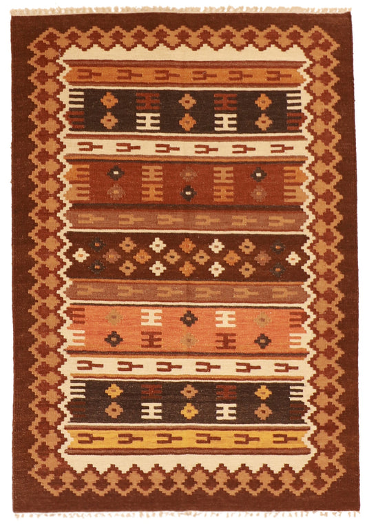4.2 x 6 - Navajo Fine Wool All Over Rectangle - Hand Knotted Rug — 57383