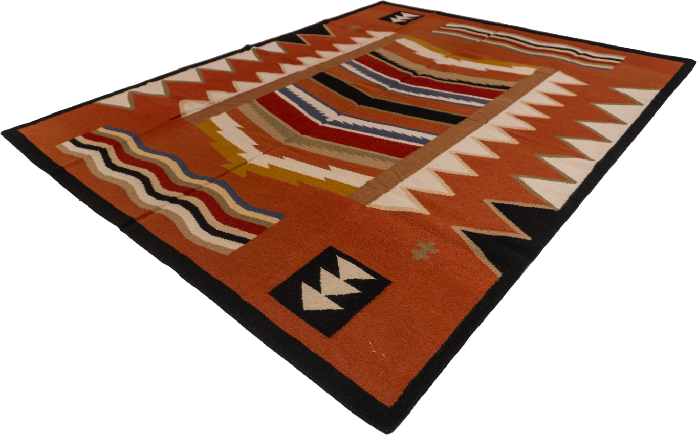 W 7.10 L 9.10 Navajo 100% Wool Hand-Woven Geometric Design - 57388