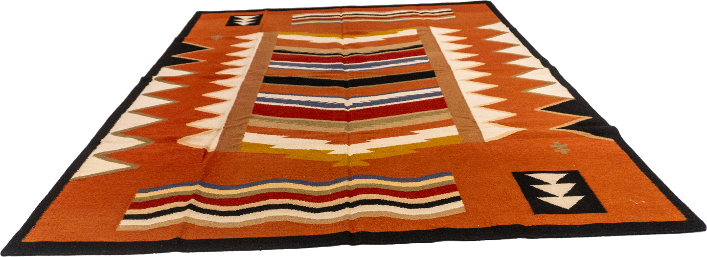 W 7.10 L 9.10 Navajo 100% Wool Hand-Woven Geometric Design - 57388