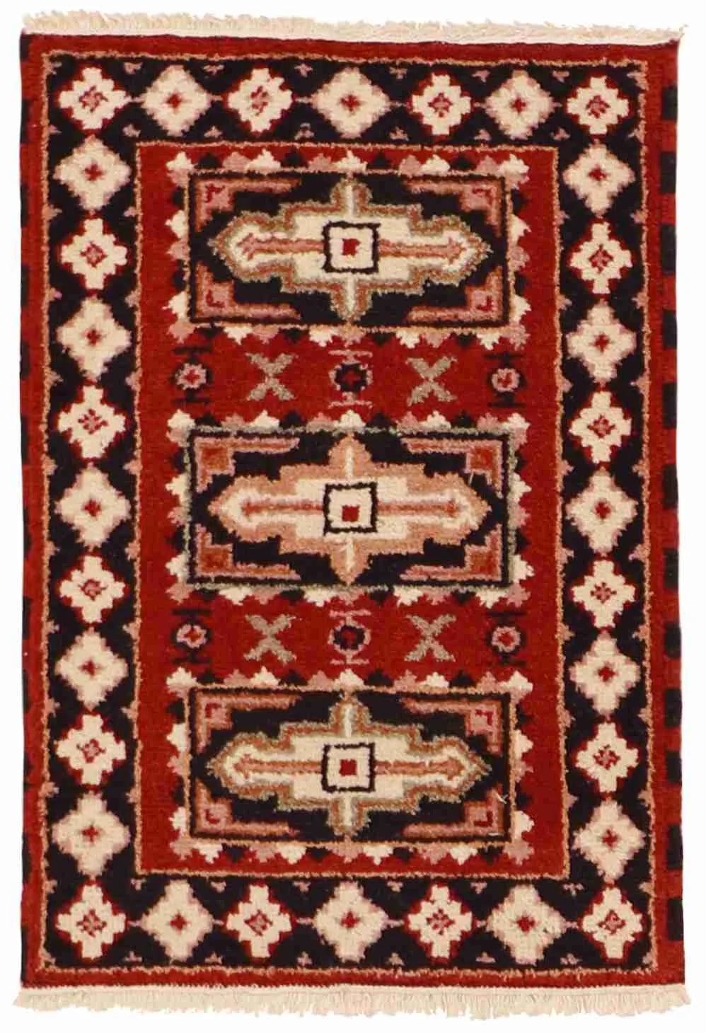 2 x 3 - Serapie Wool Geometric Rectangle - Finest Hand-Knotted Quality — 57410