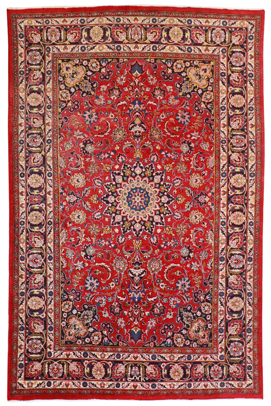 W 6.5 L 9.9 Mashad 100% Wool Hand-Woven All-Over Design - 57416
