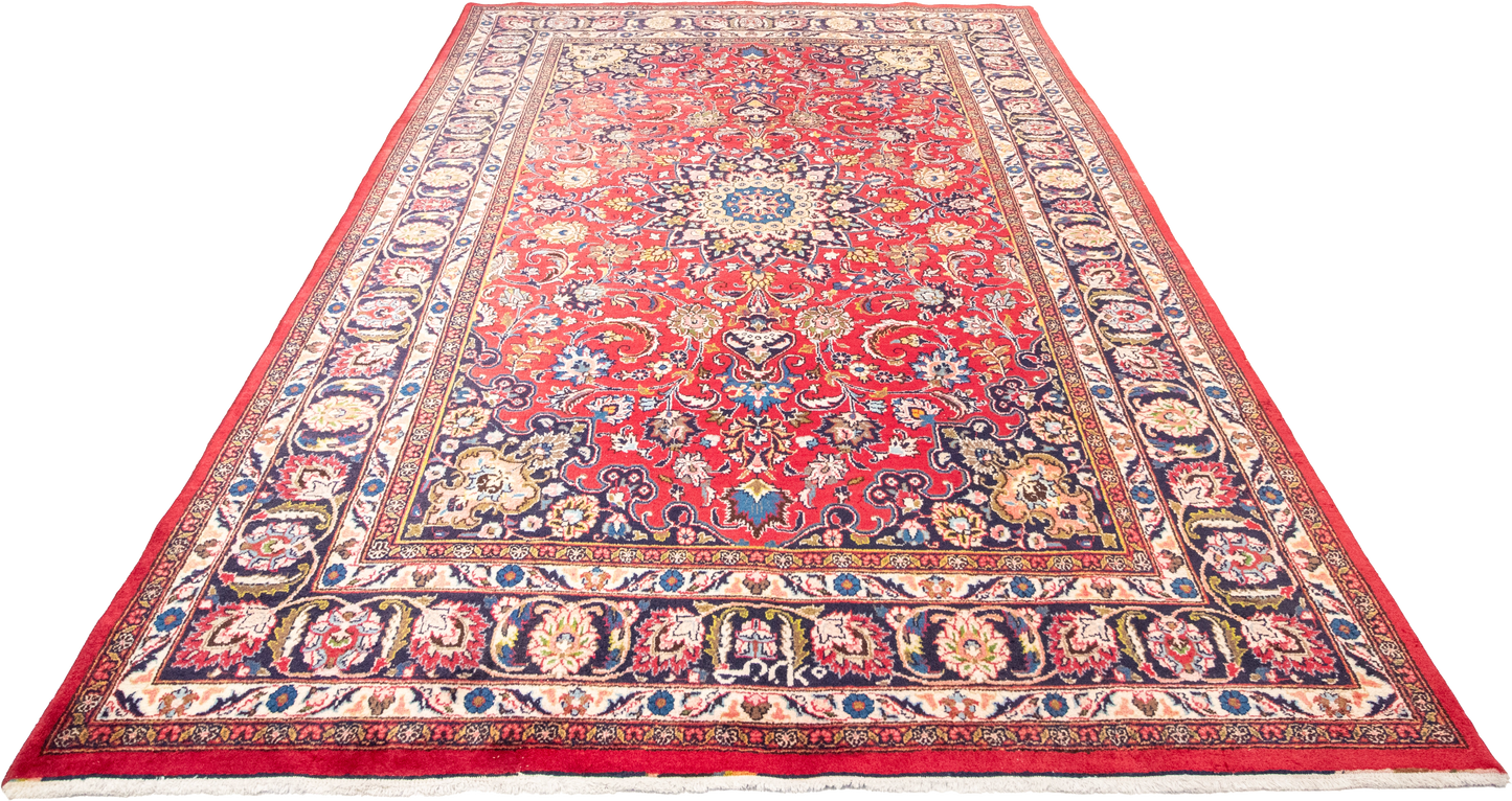 W 6.5 L 9.9 Mashad 100% Wool Hand-Woven All-Over Design - 57416