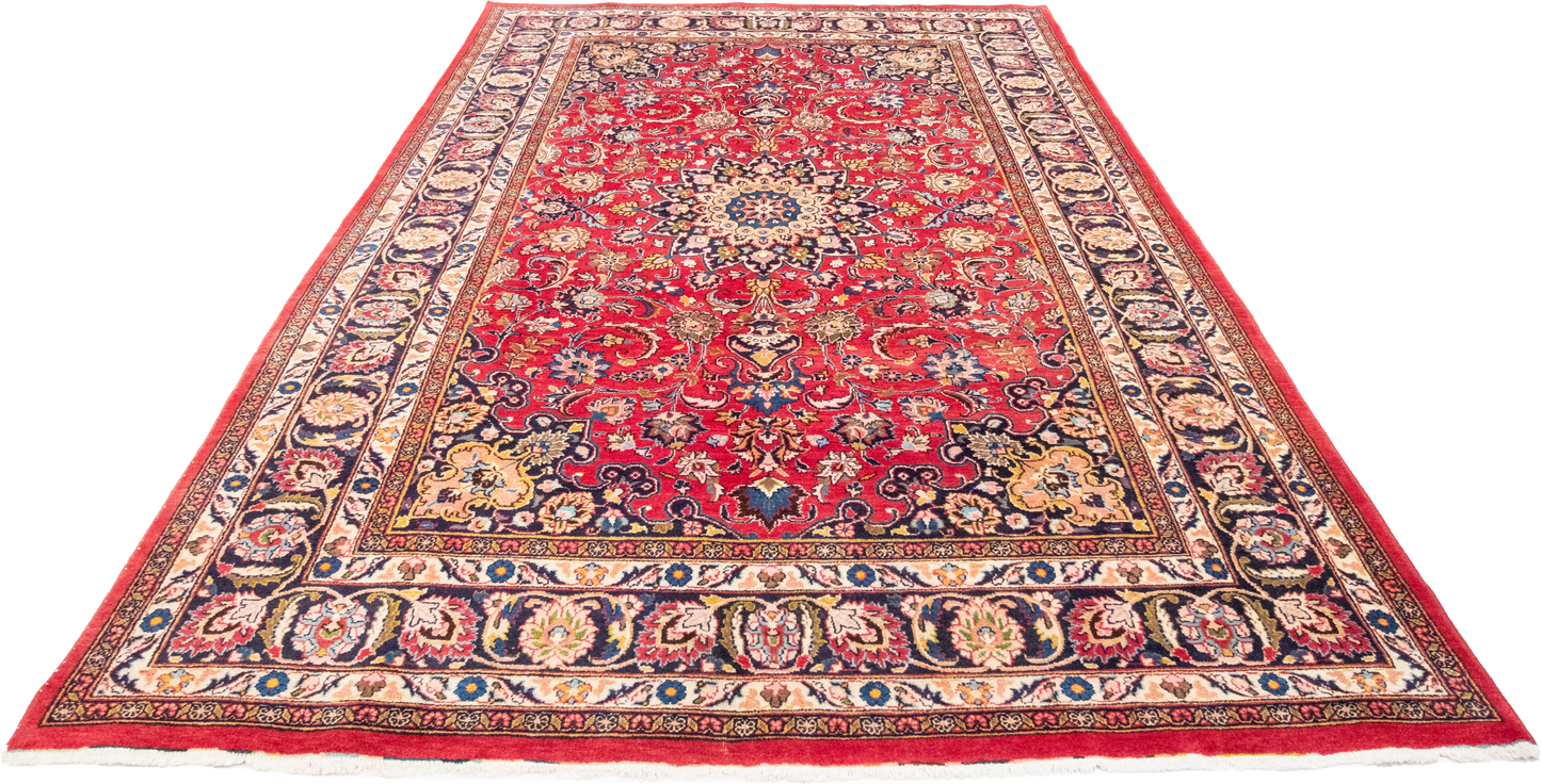 W 6.5 L 9.9 Mashad 100% Wool Hand-Woven All-Over Design - 57416