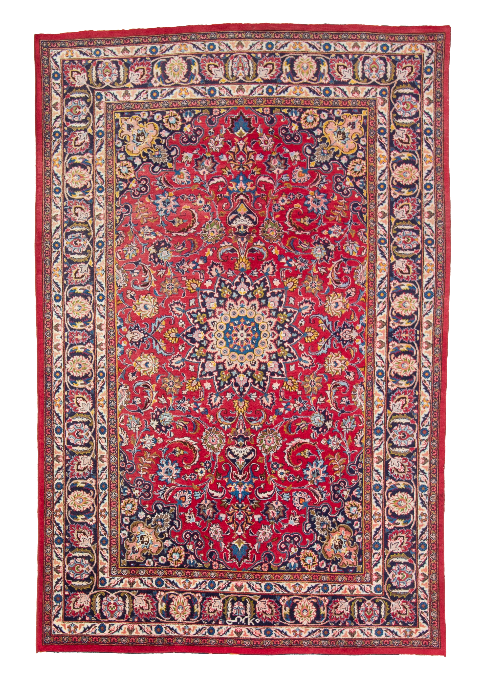 W 6.5 L 9.9 Mashad 100% Wool Hand-Woven All-Over Design - 57416