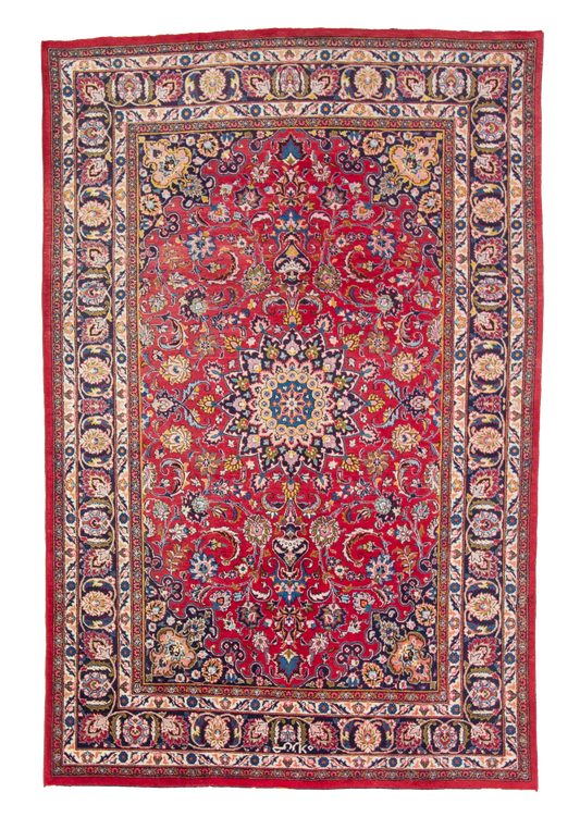 W 6.5 L 9.9 Mashad 100% Wool Hand-Woven All-Over Design - 57416
