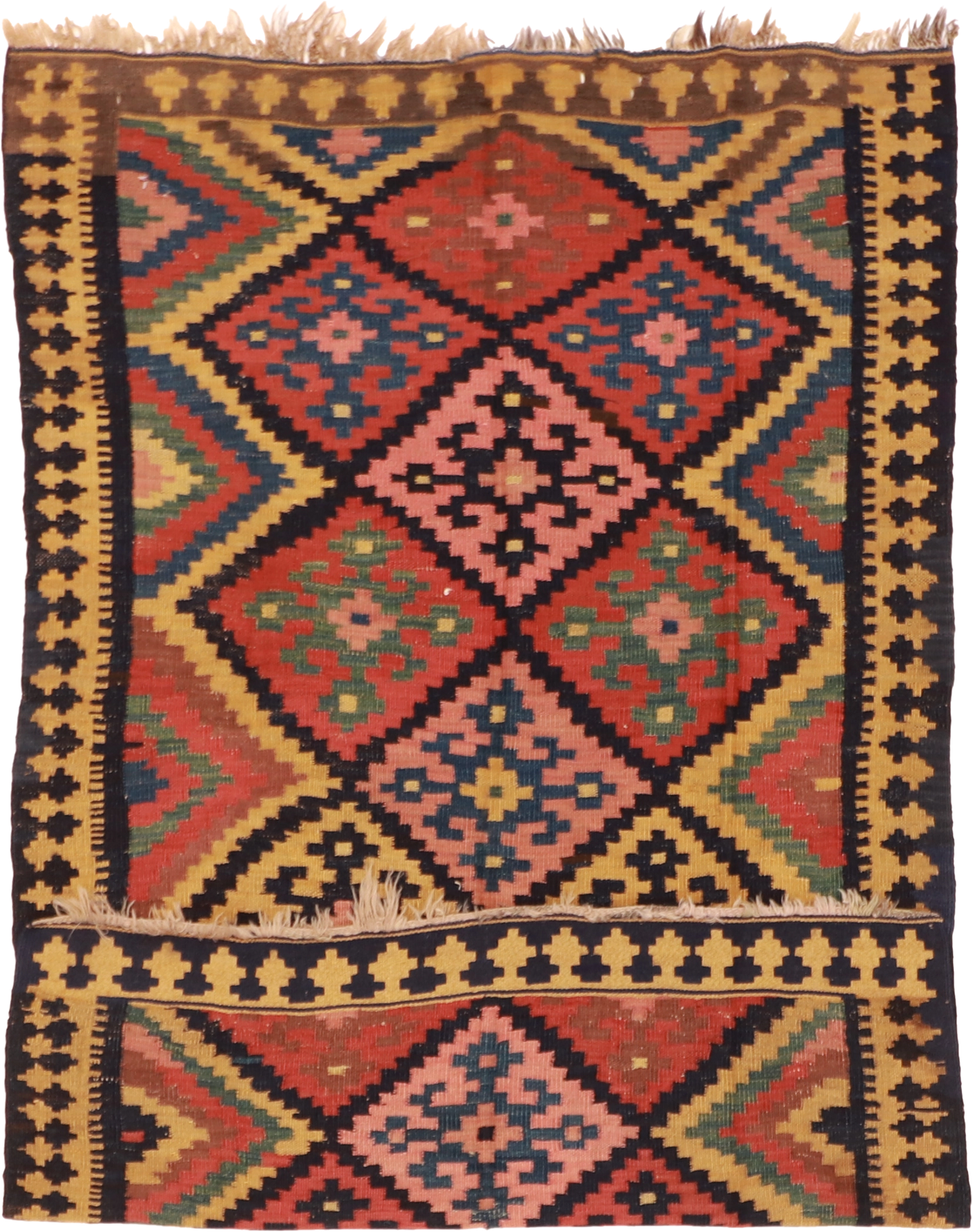 W 4.6 - L 7.1 - Kilim Wool Geometric Rectangle - Finest Hand-Made Quality Wool - 57417