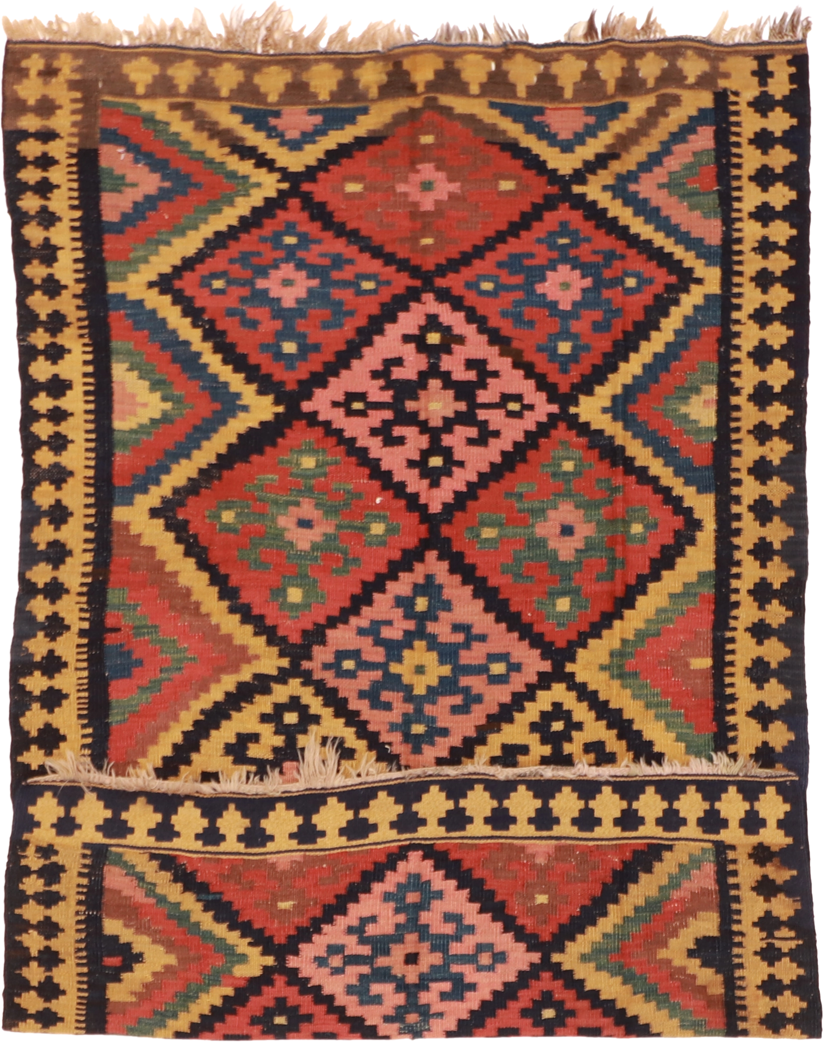 W 4.6 - L 7.1 - Kilim Wool Geometric Rectangle - Finest Hand-Made Quality Wool - 57417