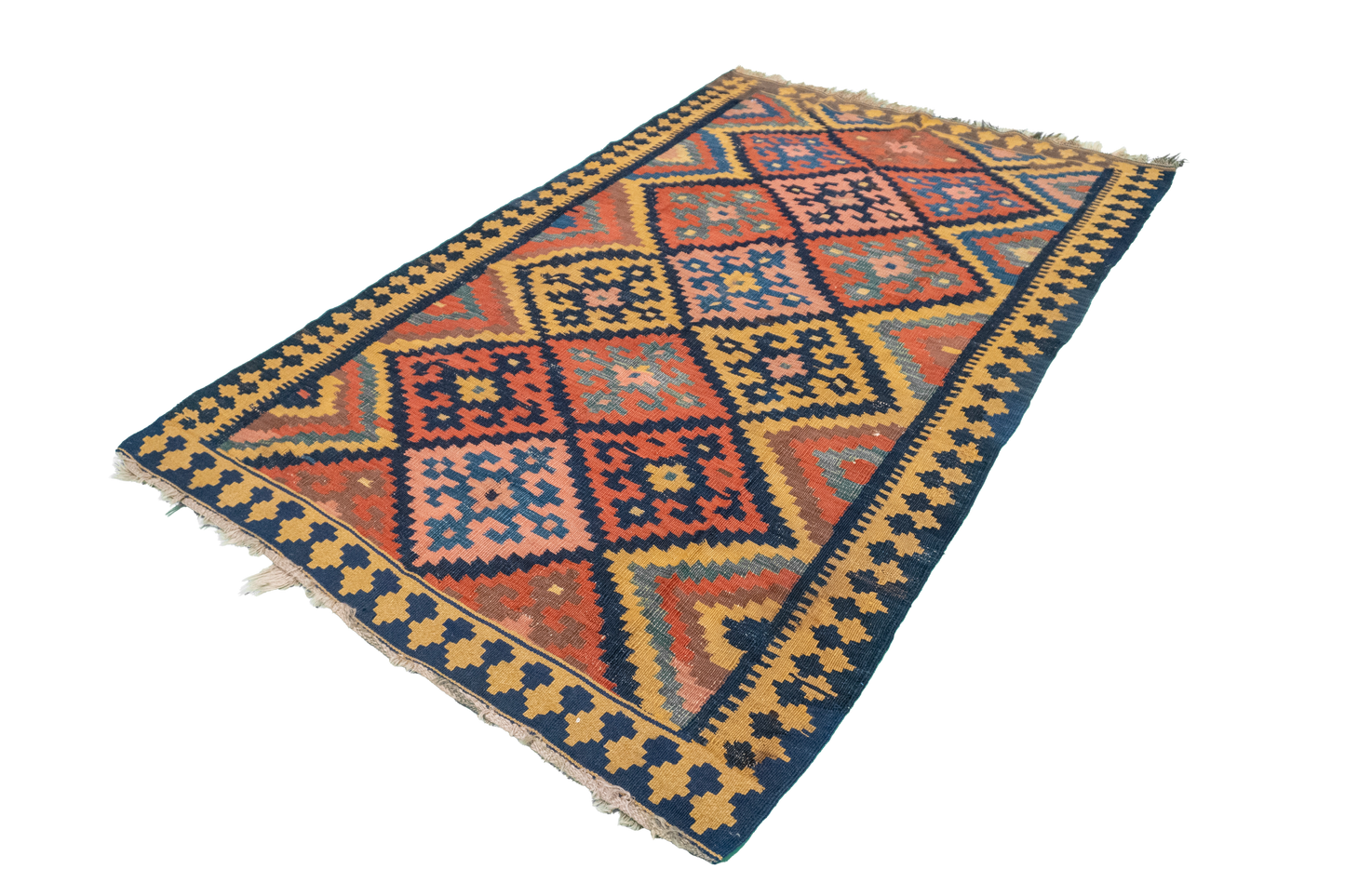 W 4.6 - L 7.1 - Kilim Wool Geometric Rectangle - Finest Hand-Made Quality Wool - 57417