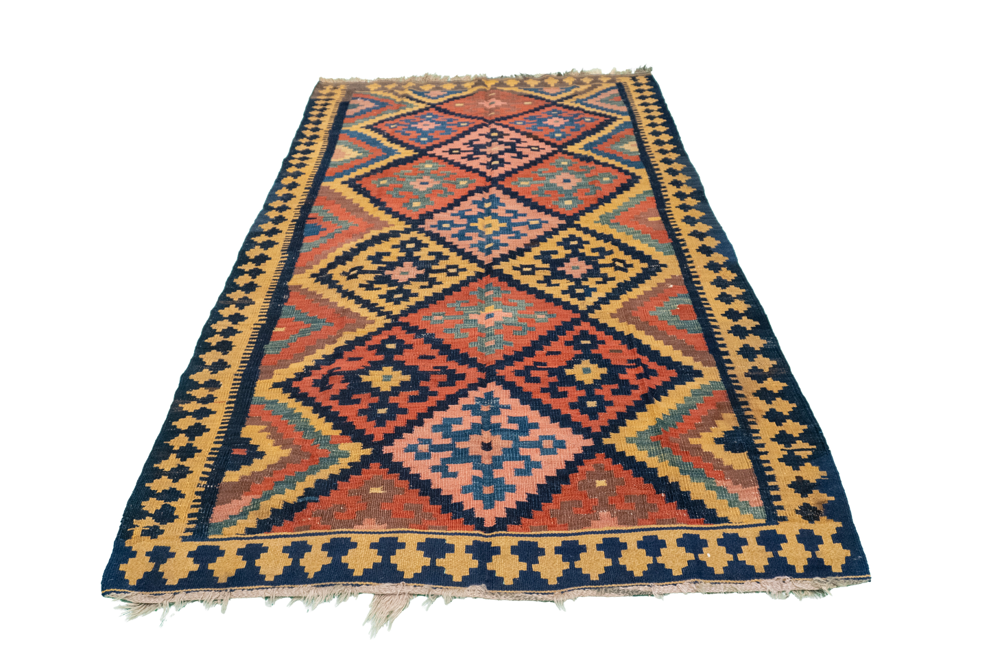 W 4.6 - L 7.1 - Kilim Wool Geometric Rectangle - Finest Hand-Made Quality Wool - 57417