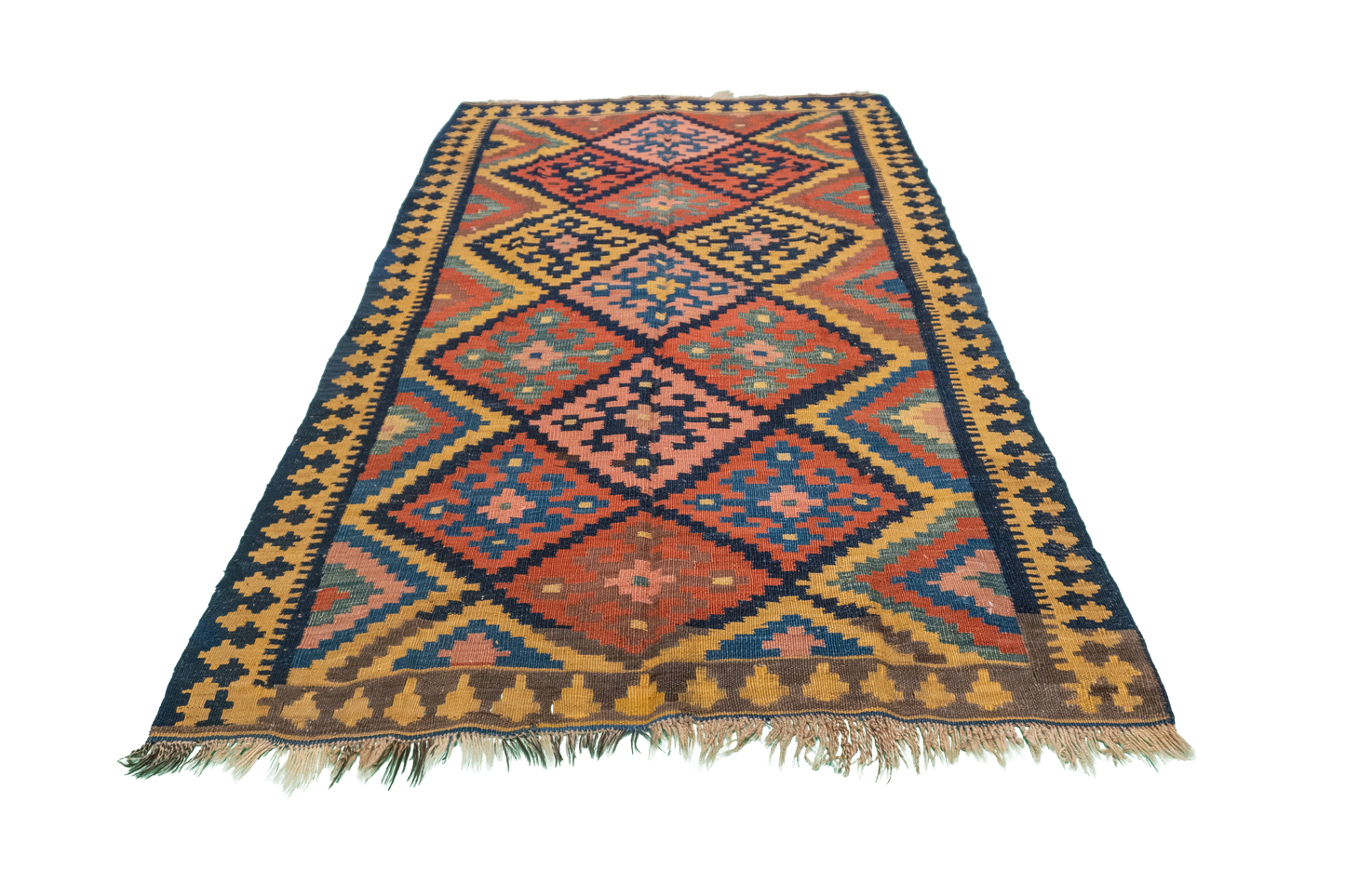 W 4.6 - L 7.1 - Kilim Wool Geometric Rectangle - Finest Hand-Made Quality Wool - 57417