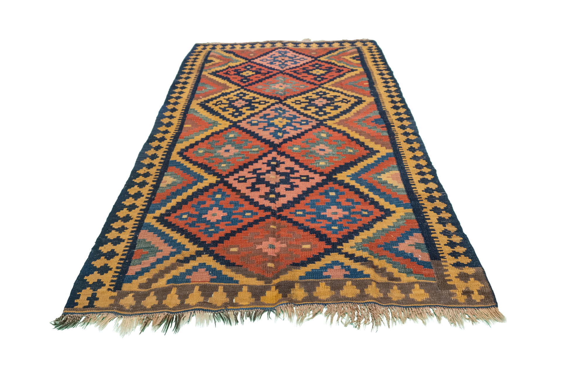 W 4.6 - L 7.1 - Kilim Wool Geometric Rectangle - Finest Hand-Made Quality Wool - 57417
