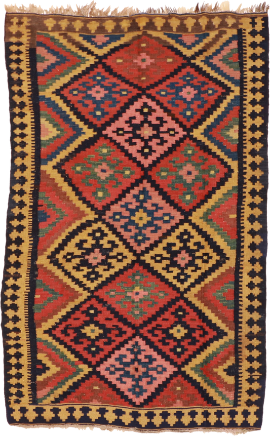 W 4.6 L 7.1 Kilim 100% Wool Hand-Woven Geometric Design - 57417