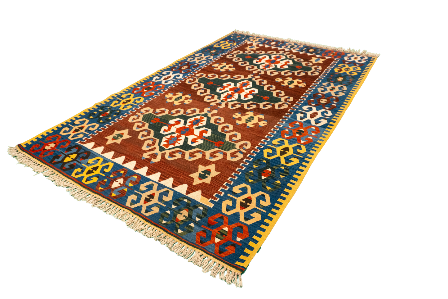 W 5.2 L 8.2 Kilim 100% Wool Hand-Woven Geometric Design - 57418