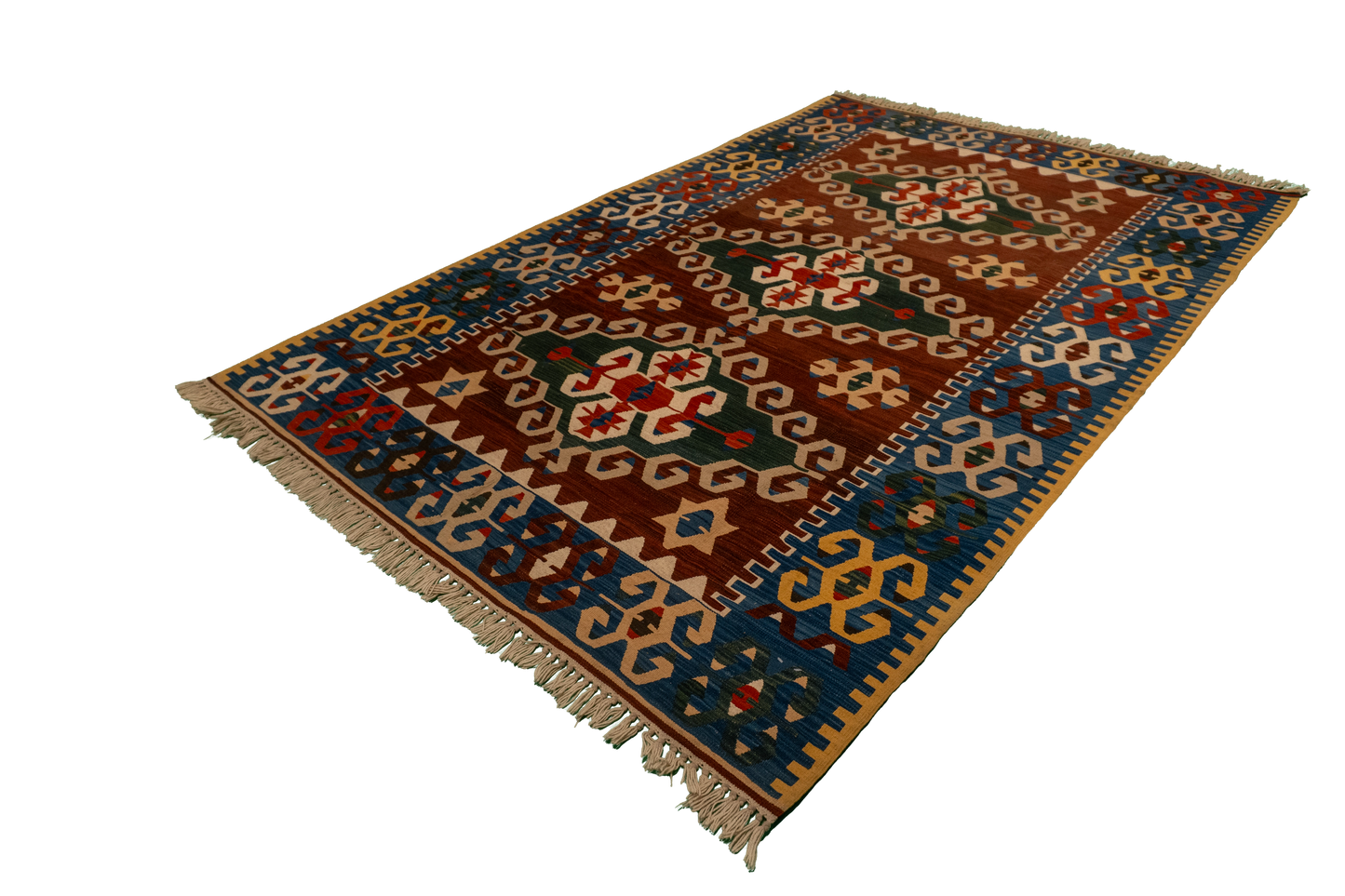 W 5.2 L 8.2 Kilim 100% Wool Hand-Woven Geometric Design - 57418