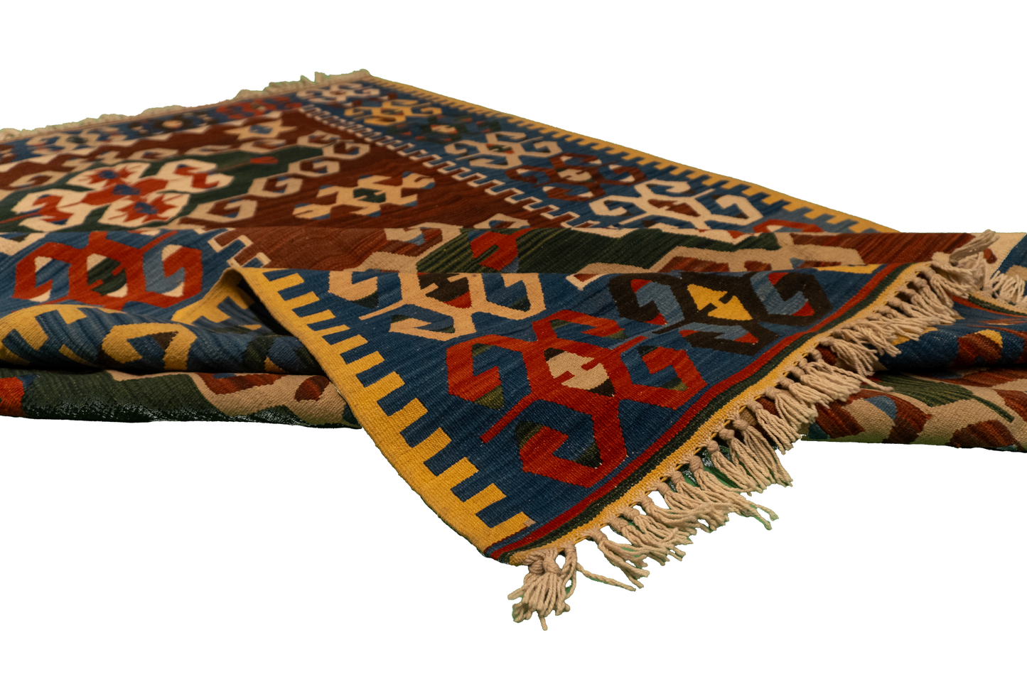 W 5.2 L 8.2 Kilim 100% Wool Hand-Woven Geometric Design - 57418